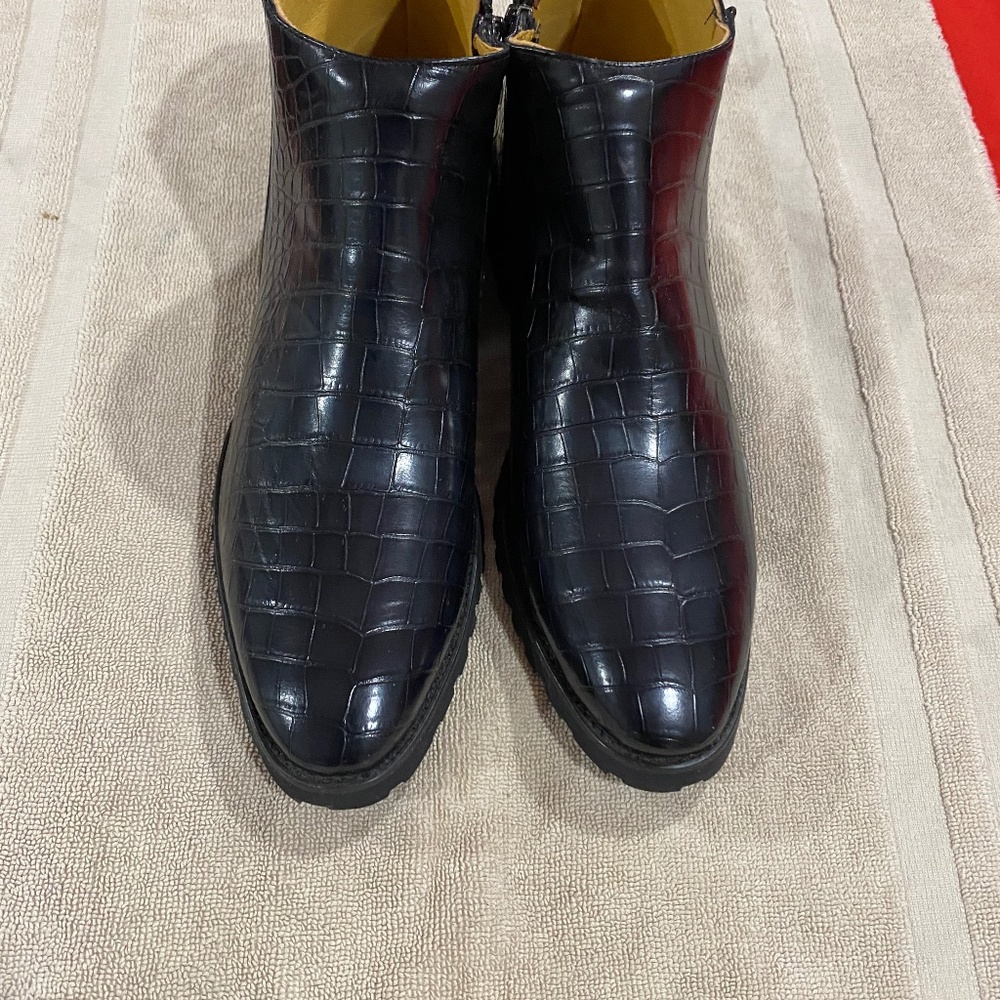 Black Alligator Leather Print Boots-13 M